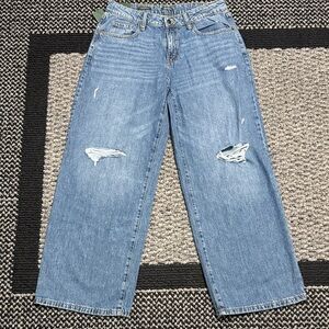 Wild Fable Low Rise Baggy Jeans Women’s 10 Distressed Rigid Denim Wide Leg Y2K